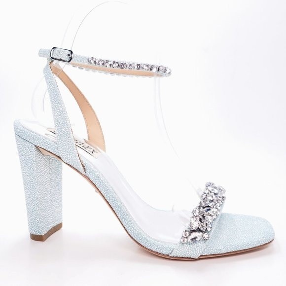 Badgley Mischka Size 6 Tasmine Crystal Ankle Strap High Heel Sandal Soft Blue - Picture 2 of 7